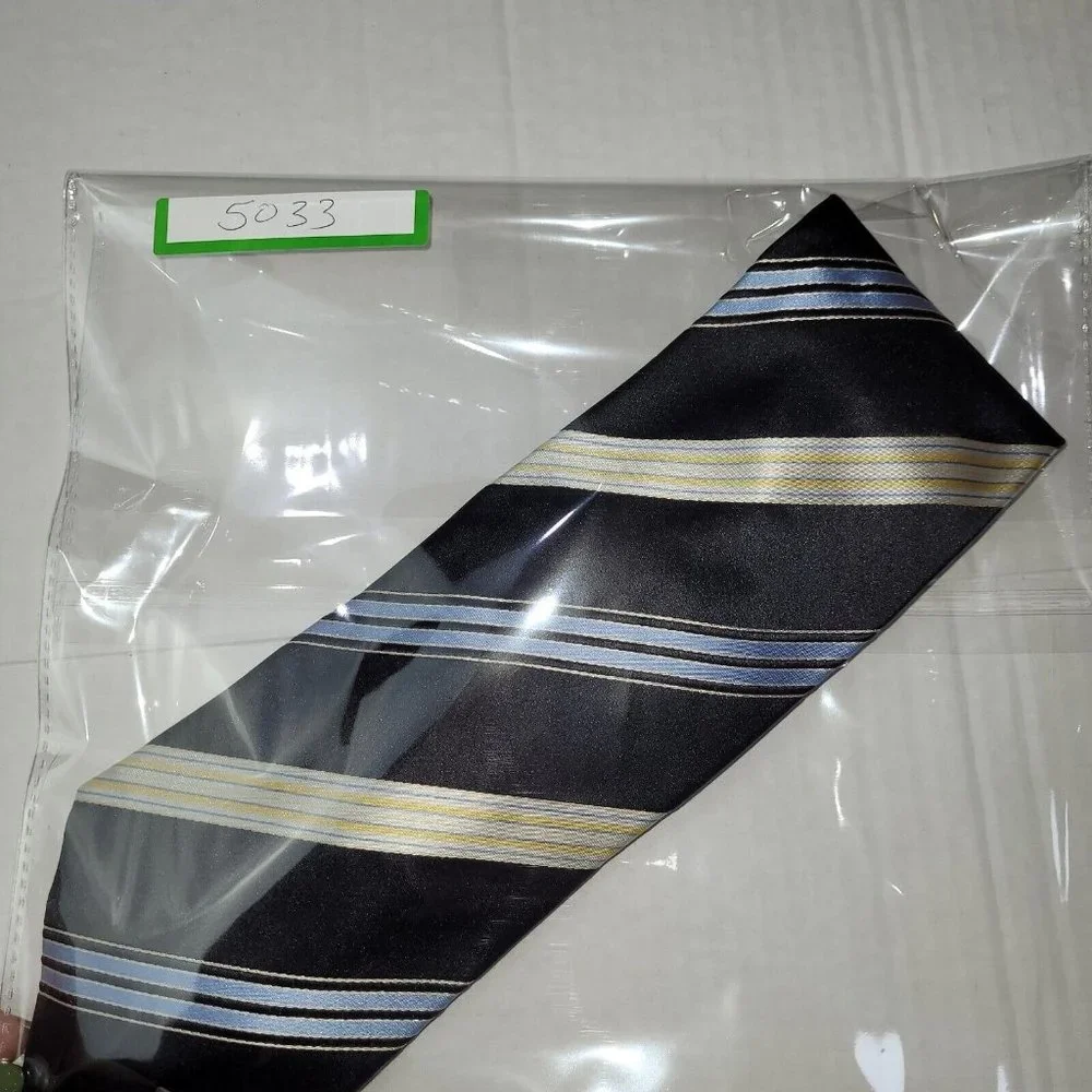 Via Vai Tie Men‎ Silk Necktie Hand Made in Italy Black Blue/Yelllow Stripes
